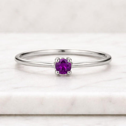 14K Solid Gold Minimalist Gemstone Ring, Dainty Lab Created Gemstone Stacking Ring, Thin Modern Promise Ring for Women, Gift For Her