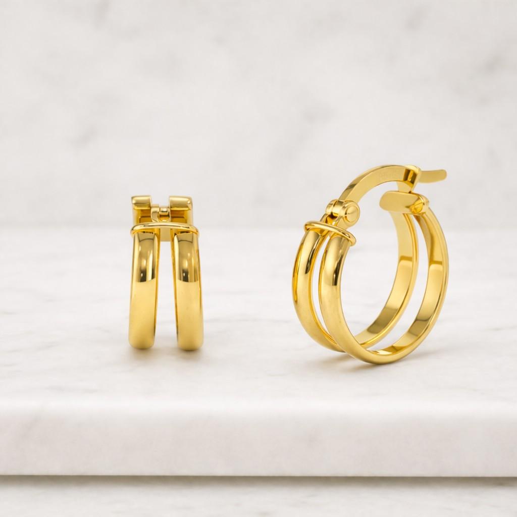 Lab Diamond Double rows Huggie Hoop Earring, Helix hoop, 18K Solid Gold, Cartilage hoop earring, Anniversary, Birthday, gift for her
