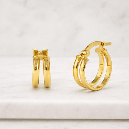 Lab Diamond Double rows Huggie Hoop Earring, Helix hoop, 18K Solid Gold, Cartilage hoop earring, Anniversary, Birthday, gift for her
