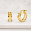 Two Row Hoop Earrings Yellow Gold Finish Chunky Double Hoop Earrings