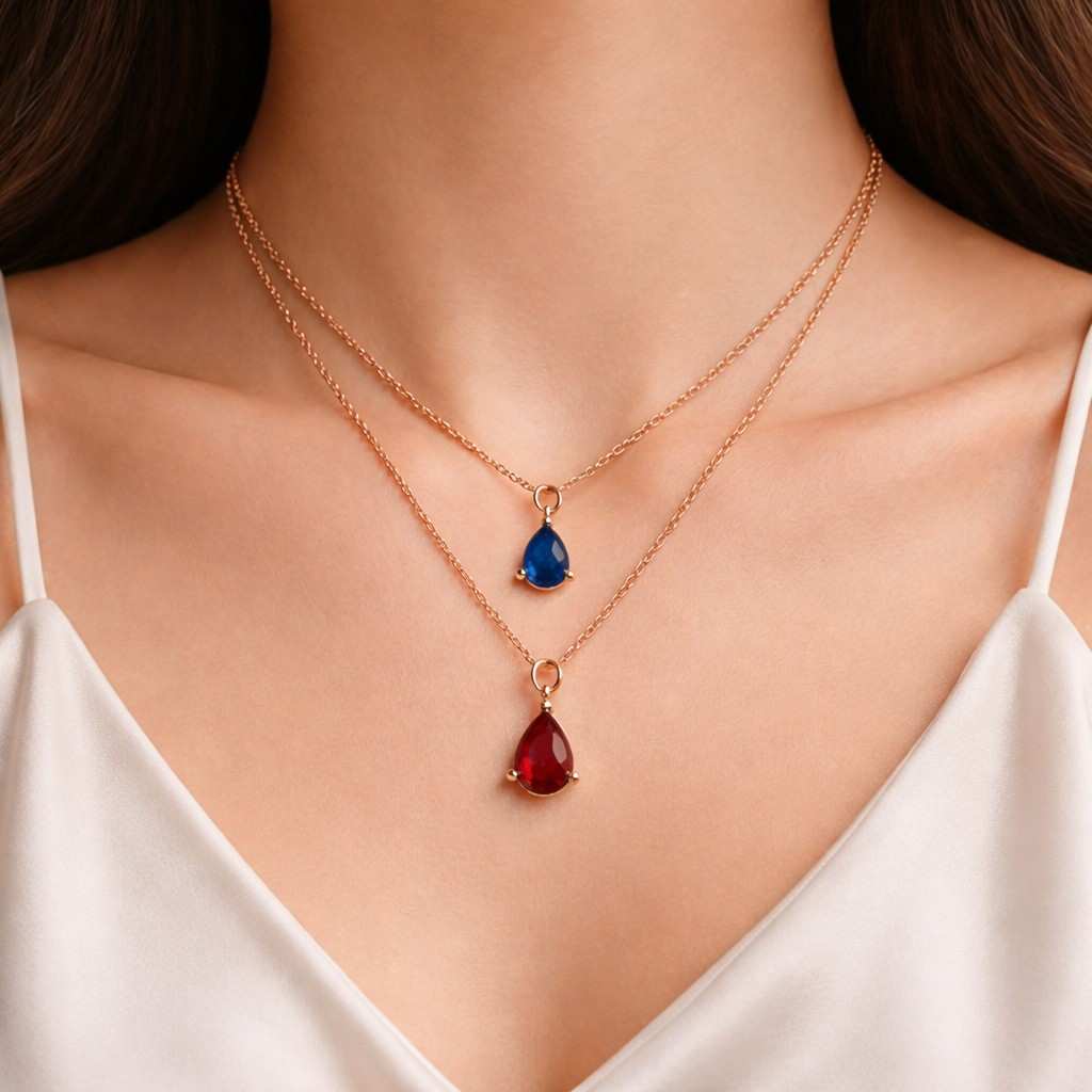 stackable necklace trendy necklace shiny necklace bright red necklace solitaire pendant gemstone charm rose necklace simple jewelry wedding necklace anniversary necklace