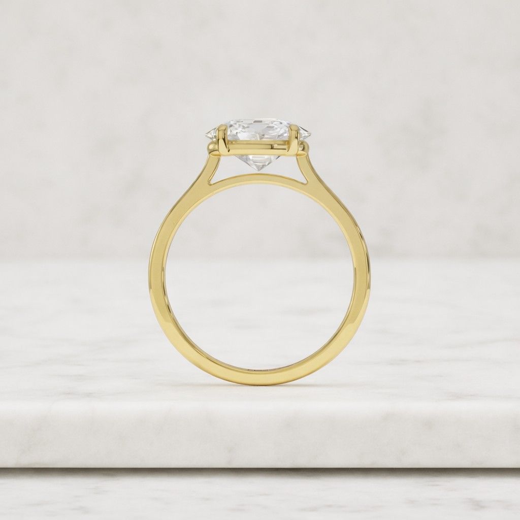 Engagement ring with an oval-cut solitaire in an east-west setting, diamond, gold, handmade, vintage luxury
