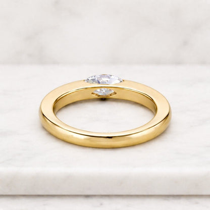 East West Marquise Moissanite Ring 0.50ct | 14K Gold Half Bezel Solitaire Engagement Ring | Modern Minimalist Jewelry
