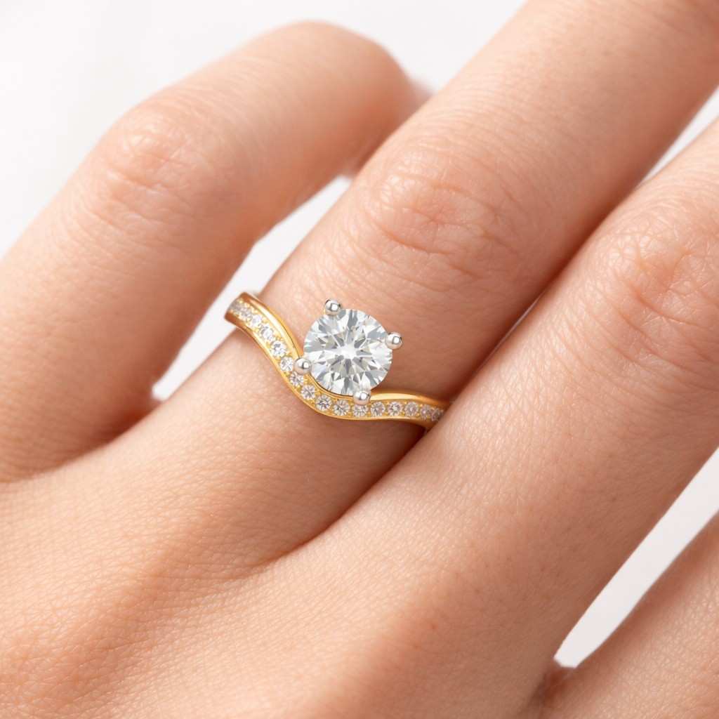 Solid Gold Round Cut Moissanite Engagement Ring
