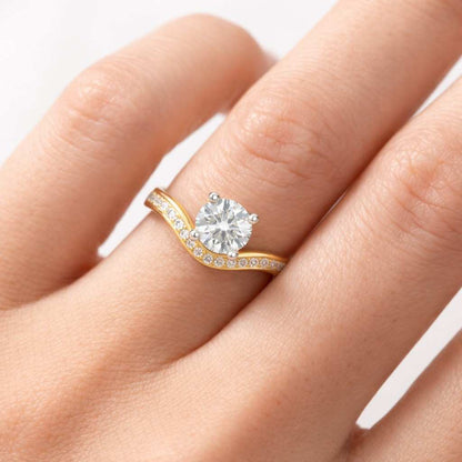 Solid Gold Round Cut Moissanite Engagement Ring