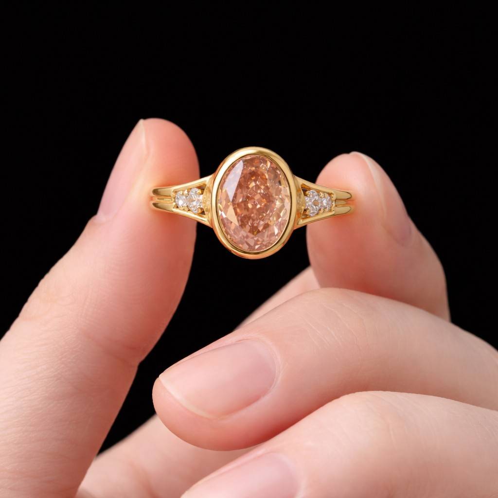 3.1ct igi certified fancy pink oval cut lab created diamond proposal ring 14k white gold setting heart side stones cut