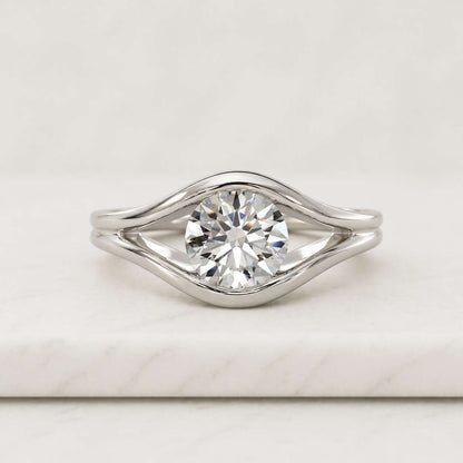 Round Cut Moissanite Engagement Ring Open Wrap Ring Gold Solitaire Ring Modern Minimalist Bridal Ring Unique Gift for Her
