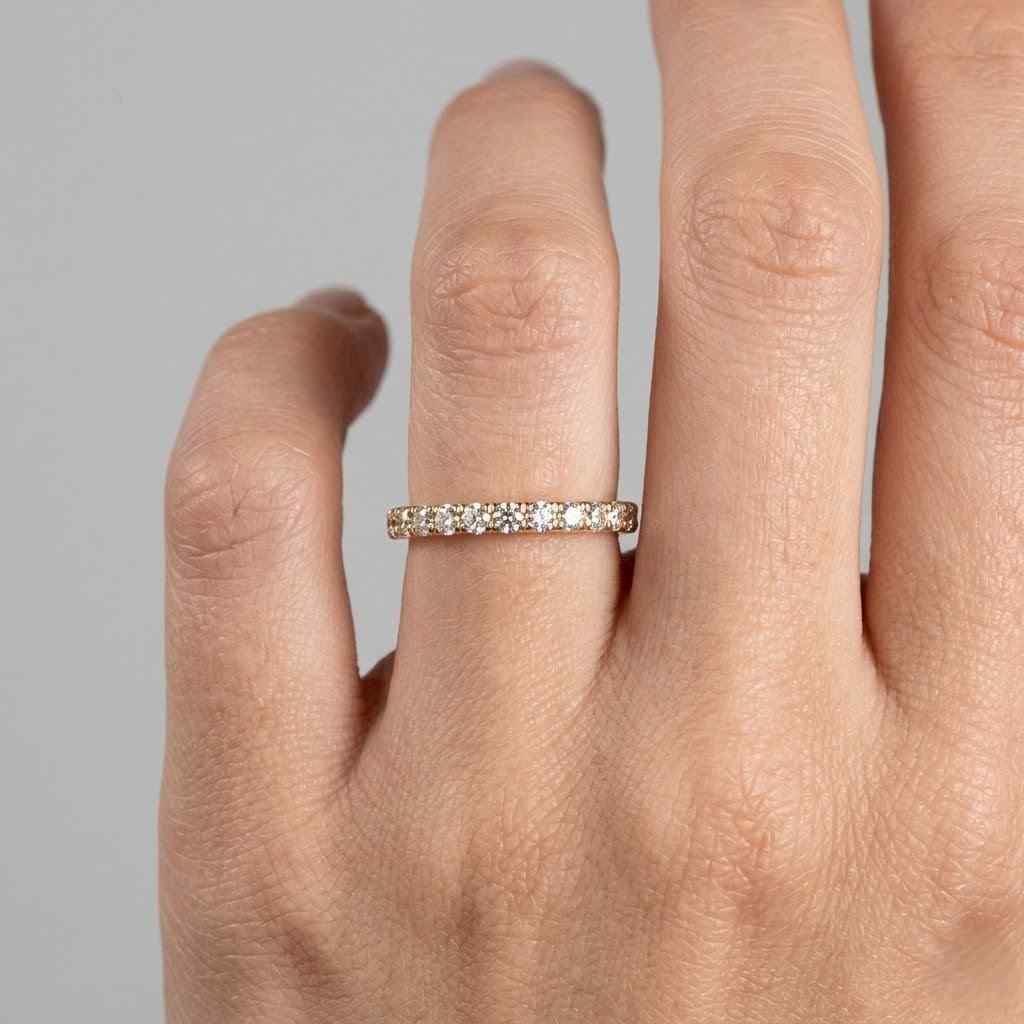stacking ring tiny diamond ring half band ring micro setting ring prong setting ring round stone ring slim profile ring clean style ring glossy ring luxury jewelry bridal accessory special gift ring lover jewelry elegant band