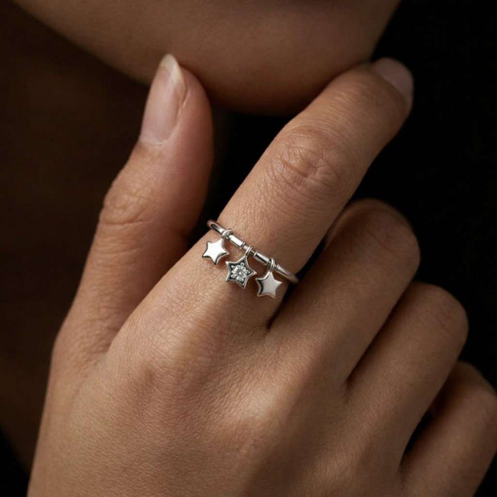 star charm ring dangling star ring celestial jewelry star band ring open band ring adjustable band silver band fashion jewelry modern jewelry minimalist jewelry