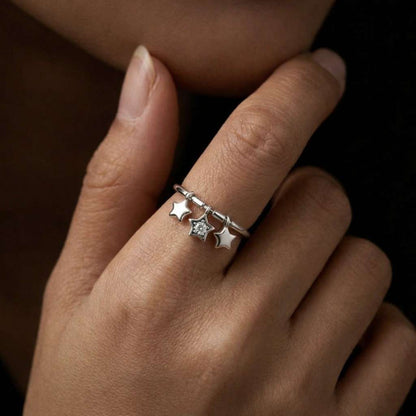 star charm ring dangling star ring celestial jewelry star band ring open band ring adjustable band silver band fashion jewelry modern jewelry minimalist jewelry