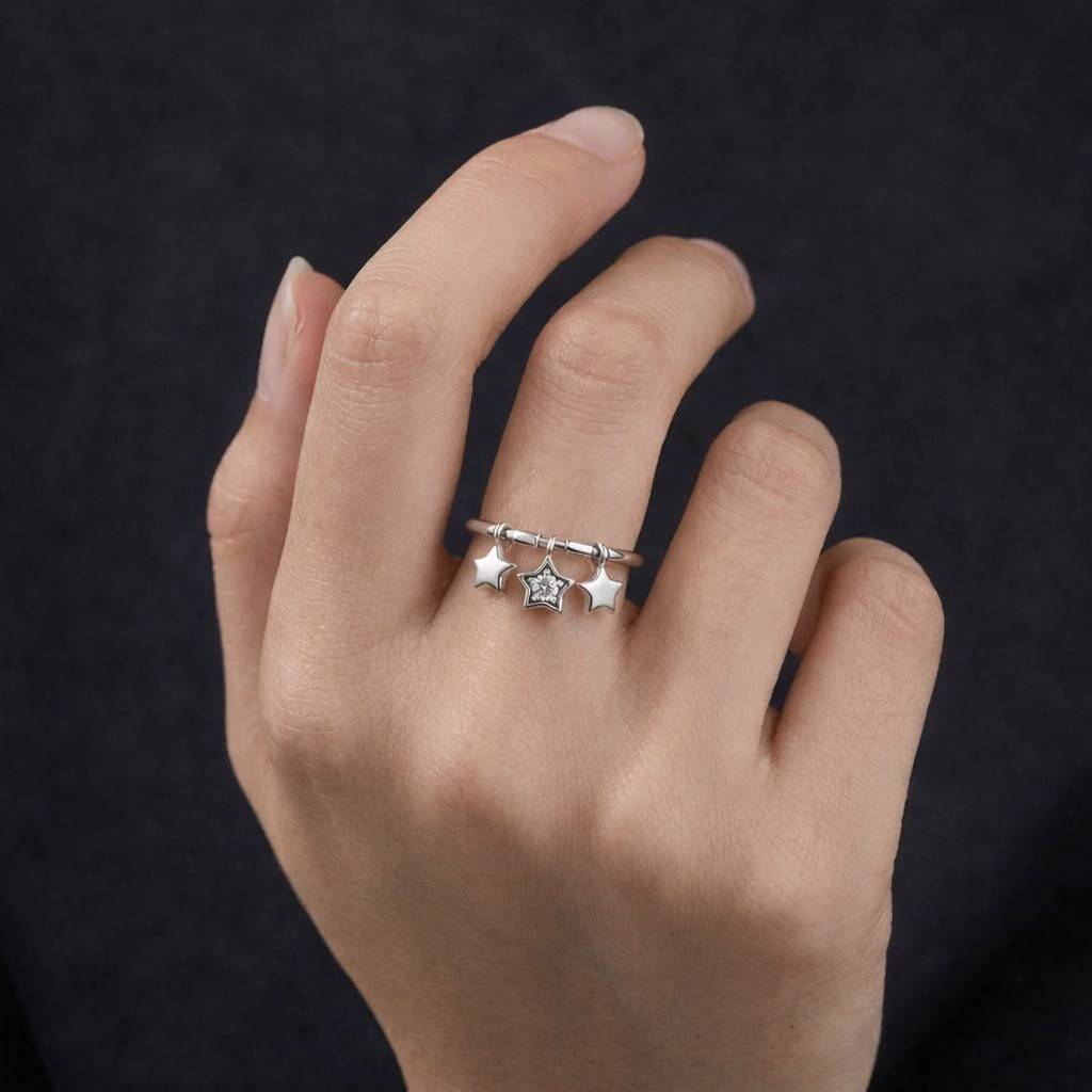 star ring charm ring celestial ring dangle ring open ring adjustable ring silver ring statement ring cute ring women ring dainty ring minimalist ring galaxy ring moon star ring twinkle ring