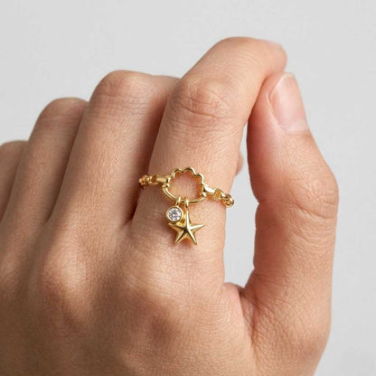 star ring charm ring gold ring dainty ring adjustable ring open ring chain ring celestial ring cloud ring cute ring women ring fashion ring everyday ring simple ring minimal ring