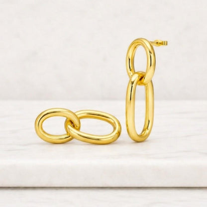 Gold Chain Link Drop Earrings | Interlocking Double Oval Dangles | Modern Minimalist Gift