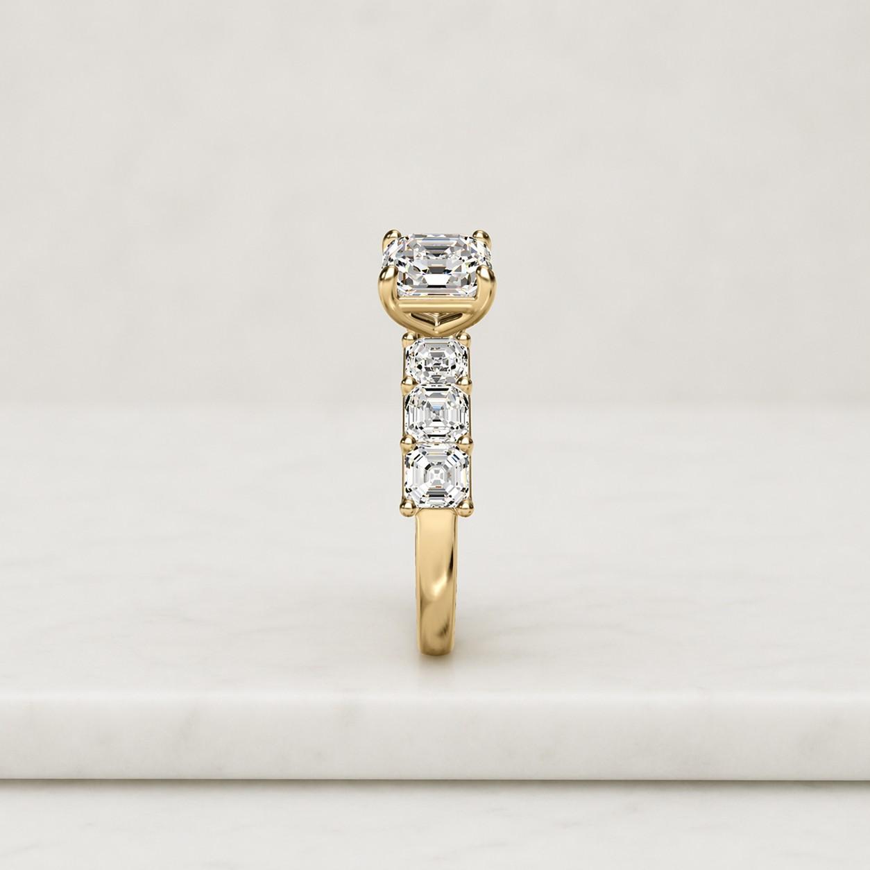 Solid Gold 3mm Width Asscher Cut Moissanite Engagement Ring, Pave Promise Ring
