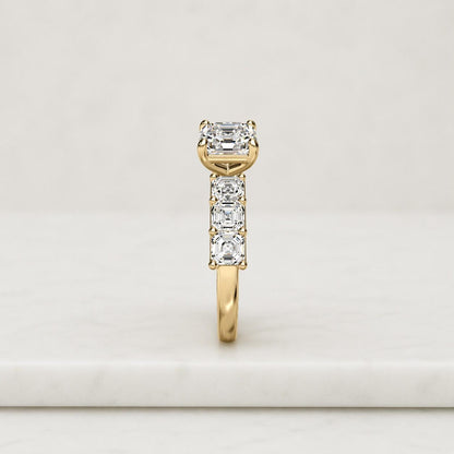 Solid Gold 3mm Width Asscher Cut Moissanite Engagement Ring, Pave Promise Ring
