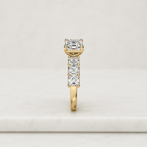 Solid Gold 3mm Width Asscher Cut Moissanite Engagement Ring, Pave Promise Ring
