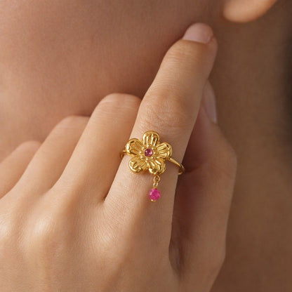 statement ring floral jewelry garden ring petal ring blooming flower ring handmade ring gift ring fashion ring spring jewelry summer jewelry pink gem ring gold jewelry finger ring