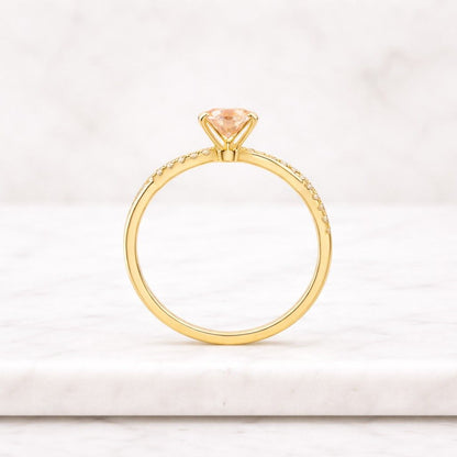 Pink Diamond Oval Shape Lab Grown Engagement Ring | Hidden Halo with Pave Round Diamonds | IGI Certified | 10k 14k 18k Gold & Silver