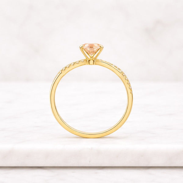 Pink Diamond Oval Shape Lab Grown Engagement Ring | Hidden Halo with Pave Round Diamonds | IGI Certified | 10k 14k 18k Gold & Silver