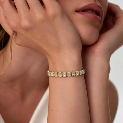14K Gold Emerald Cut Lab Diamond Tennis Bracelet • Bezel Set Bracelet • Mother's Day Gift
