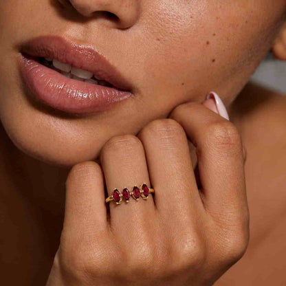 Marquise Cut Garnet Gemstone Wedding Band in 18K Rose Gold