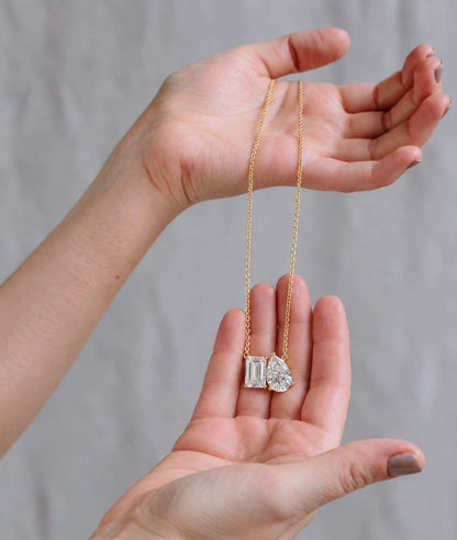 Toi Et Moi Necklace 14k 18k Solid Gold Diamond Pendant Necklace