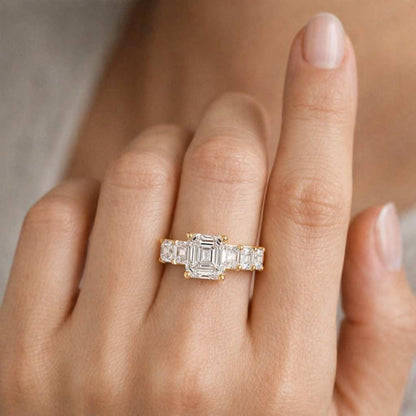 3.00 Carat Asscher-Cut Moissanite Engagement Ring: 14k Baguette Anniversary Ring
