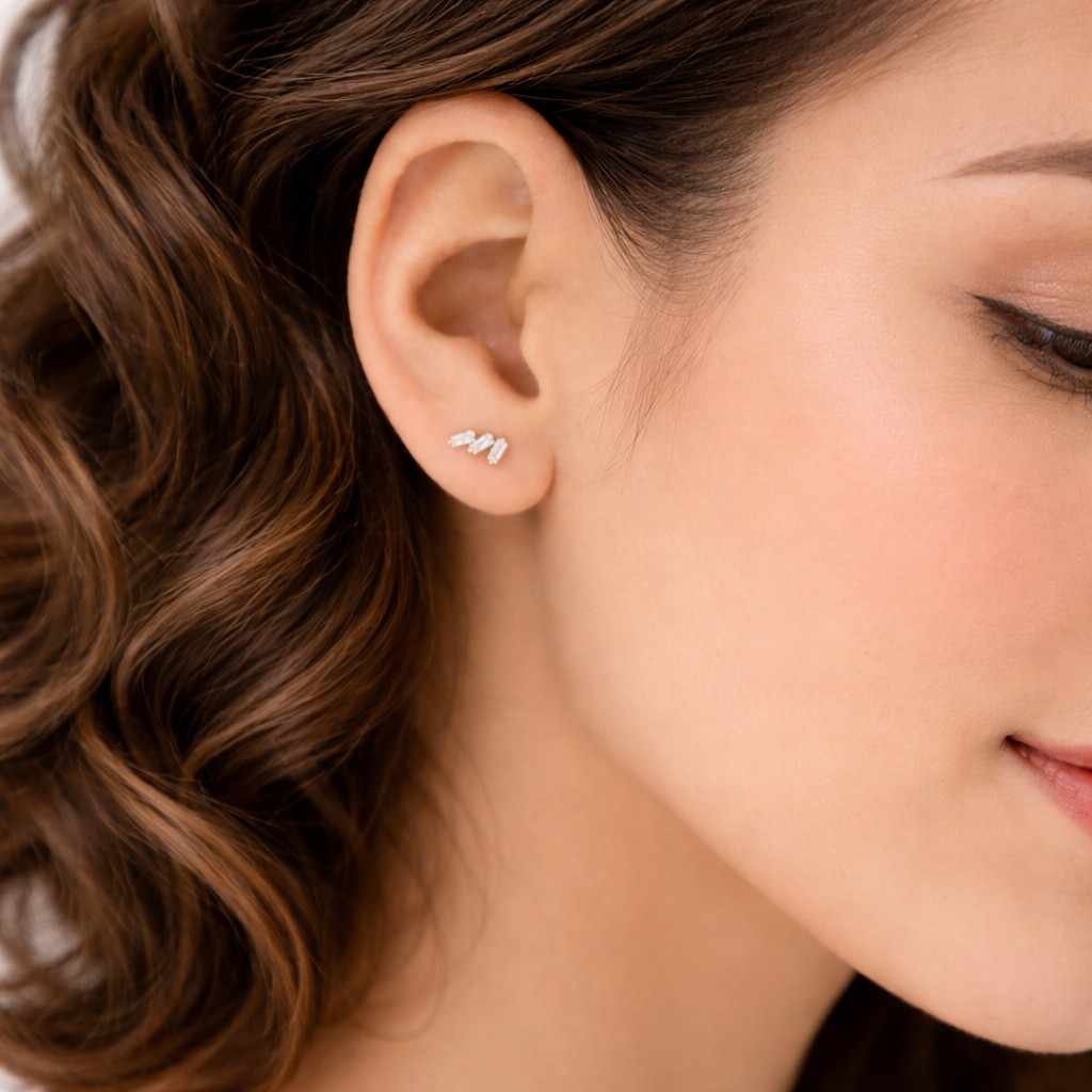 Emerald Cut Moissanite Stud Earrings, GRA Certified VVS D Color, 925 Sterling Silver