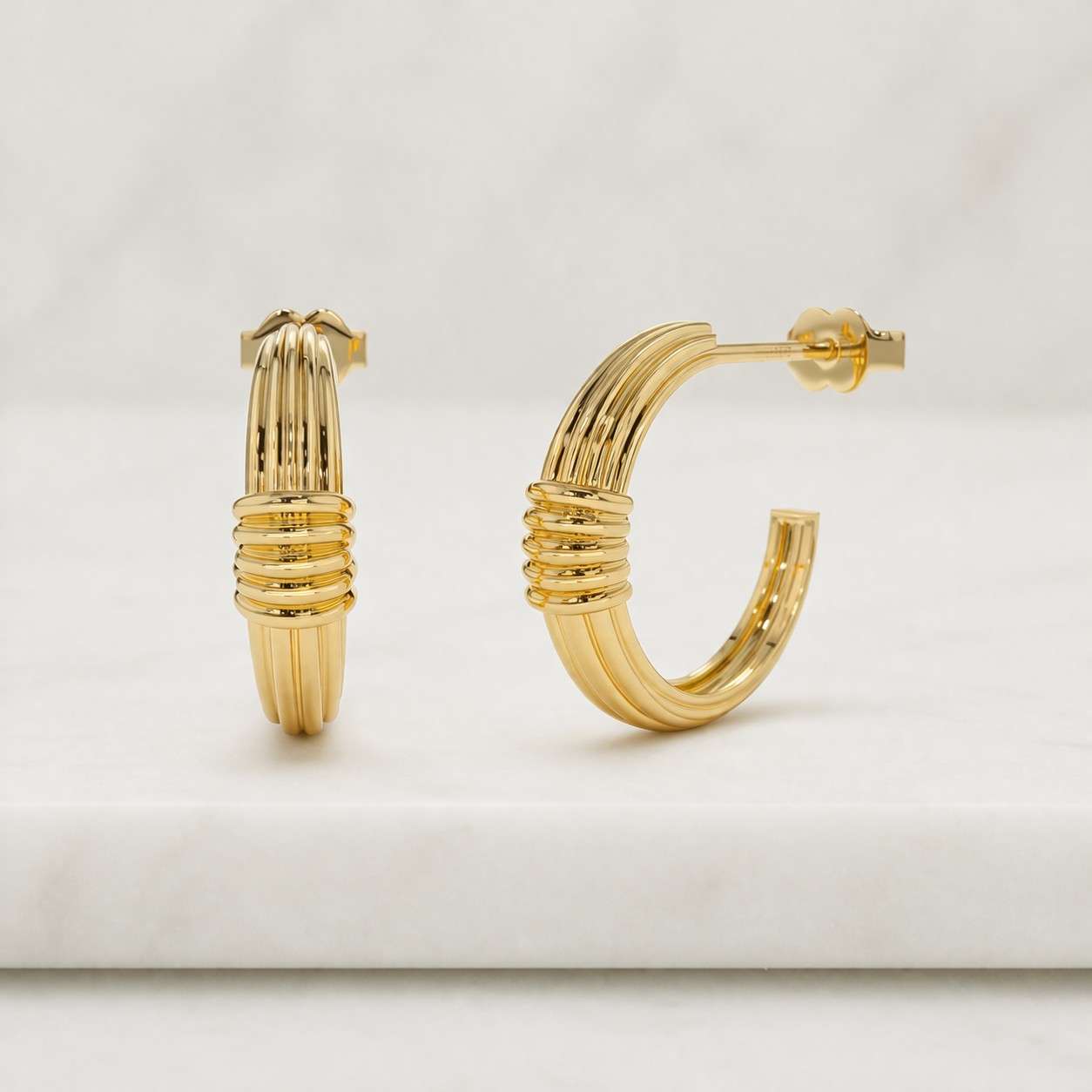 Gold Hoop Earrings, 14k Gold Diamond Cut Hoop Earrings, Elegant Textured Hoops, Classic Gold Earrings, Statement Jewelry Gift for Her