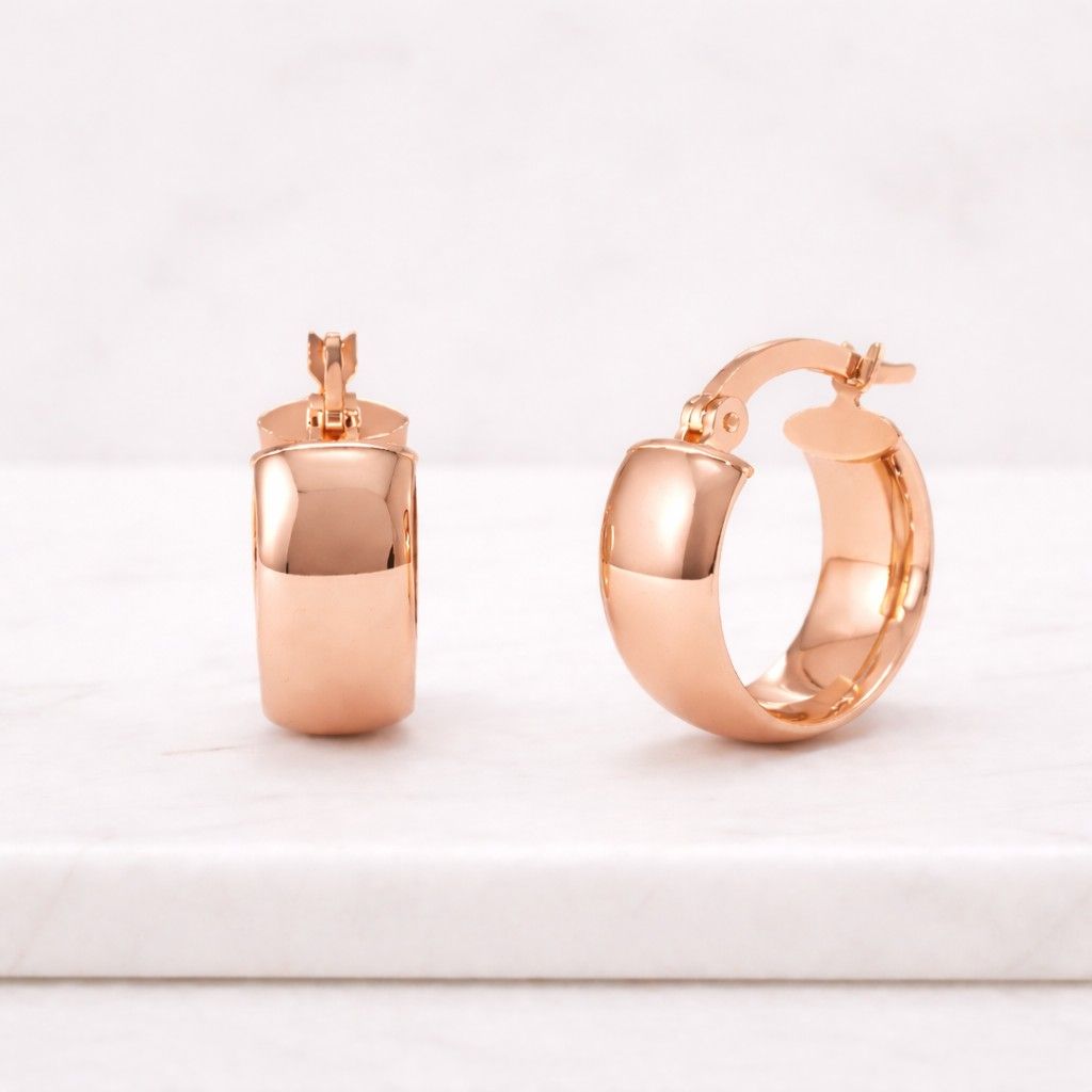 14k Solid Gold Flat Chunky Hollow Hoops Earrings, Minimal Delicate Hoops, Gift For Her
