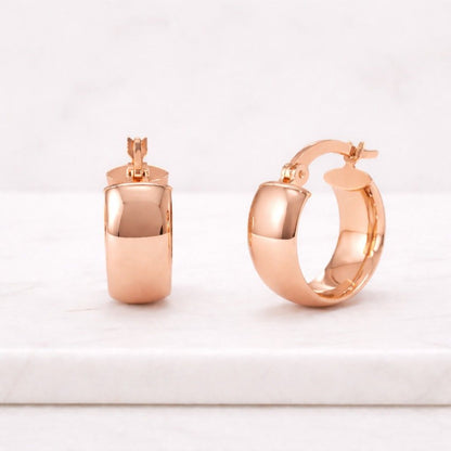 14k Solid Gold Flat Chunky Hollow Hoops Earrings, Minimal Delicate Hoops, Gift For Her
