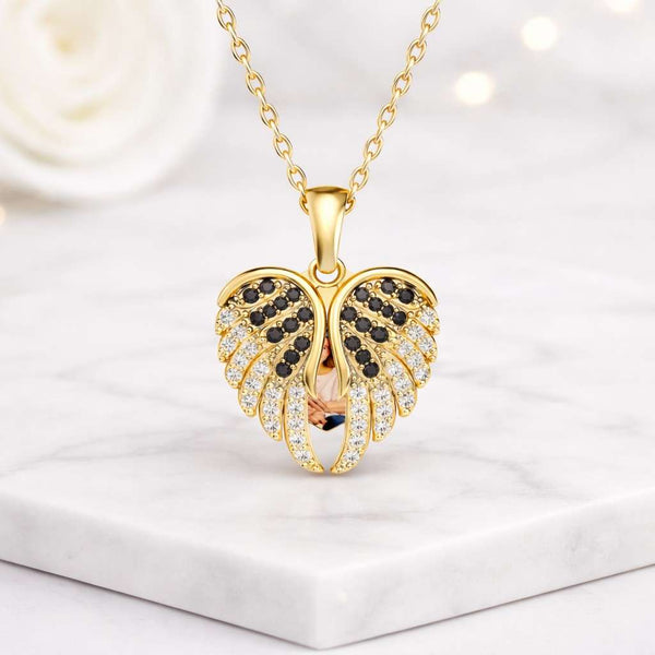 Personalized Photo Engraved Text Angel Wings Locket Necklace, Custom Angel Wings Photo Locket Necklace, Custom Memorial Photo Angel Necklace
