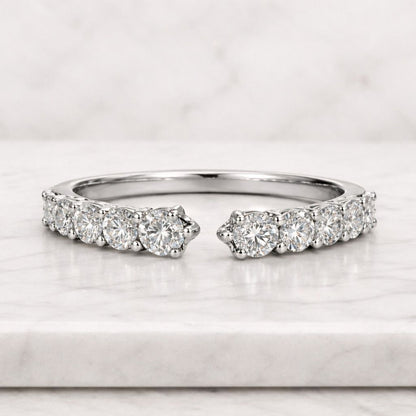 Lab Grown Round Diamond Open Cuff Wedding Band, 14K Gold Stacking Ring, Lab Diamond Pave Set Matching Band For Engagement Ring, Gift For Her