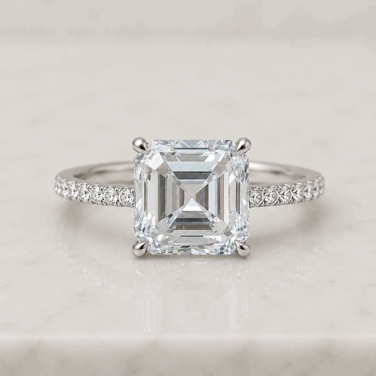 1.5ct, e, vvs2, igi certified diamond engagement ring asscher cut diamond hidden halo ring lab grown diamond ring step cut diamond ring
