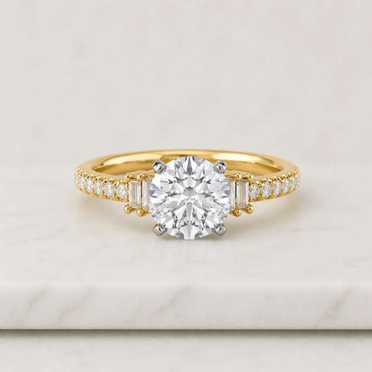 2 CT Classic Round Brilliant Cut Solitaire Engagement Ring with Pave Band and Hidden Halo in 14K Gold
