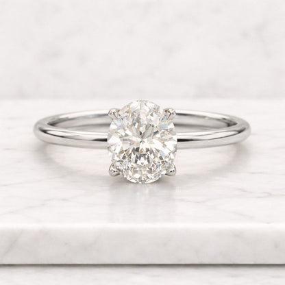 14K Solid Gold Oval Cut Lab Diamond Engagement Ring / IGI Certified F VS1 Diamond Solitaire Ring / Unique Wedding Band / Gift for Fiancee