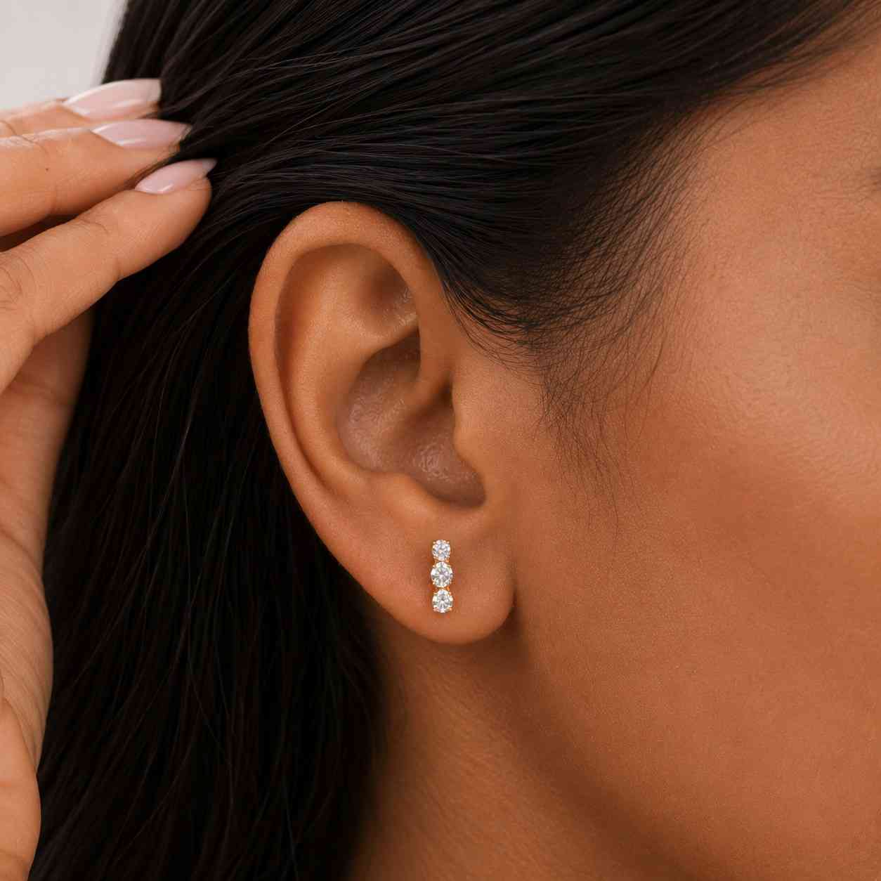 stud earrings gold stud earrings bar earrings vertical earrings three stone earrings triple stone earrings