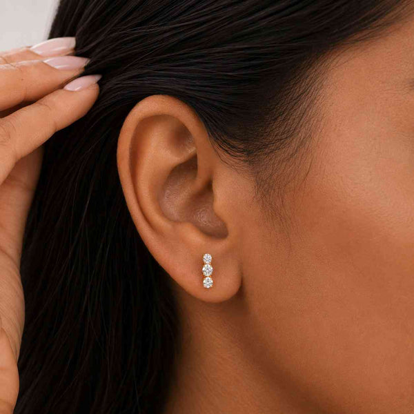 stud earrings gold stud earrings bar earrings vertical earrings three stone earrings triple stone earrings