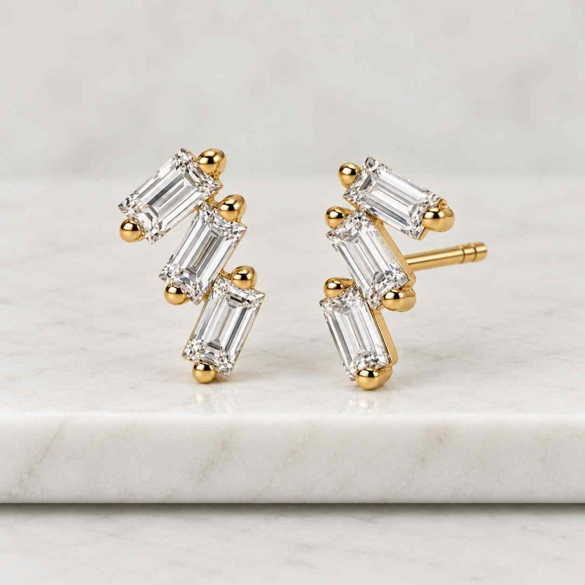 lab-grown diamond stud earrings baguette cut april birthstone minimalist jewelry birthday gift for her
