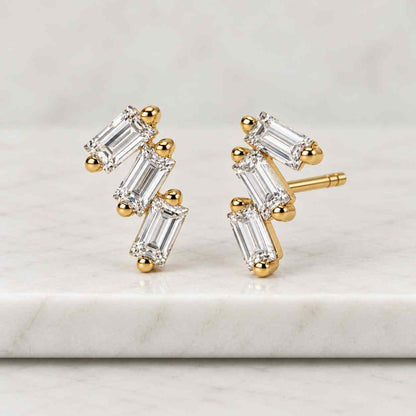 Lab-Grown Diamond Stud Earrings Baguette Cut April Birthstone Minimalist Jewelry Birthday Gift for Her
