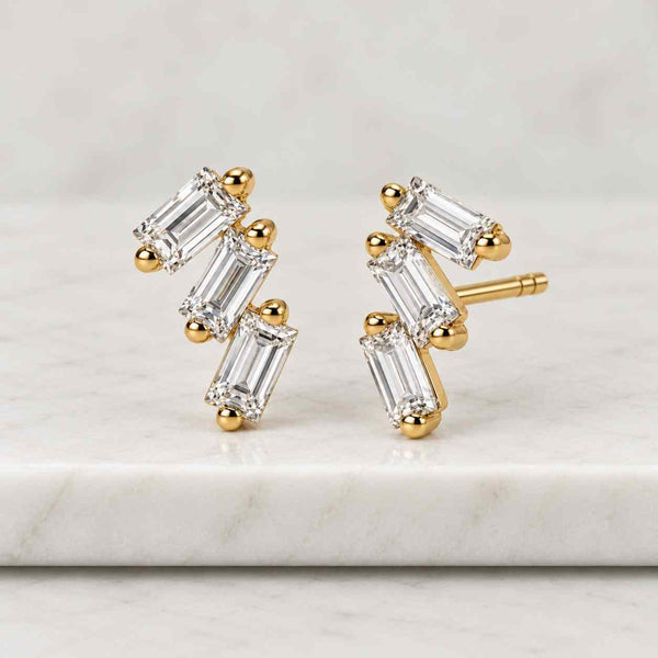 Lab-Grown Diamond Stud Earrings Baguette Cut April Birthstone Minimalist Jewelry Birthday Gift for Her
