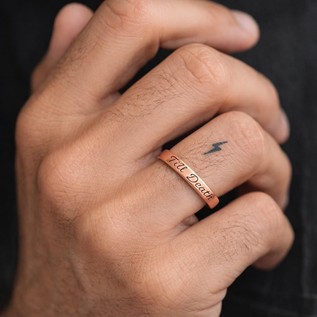 stylish gold band trendy matching couple jewelry sleek engraved ring romantic gift idea stackable gold ring everyday wear luxury inspired jewelry sentimental commitment ring alternative wedding band fashion gold jewelry