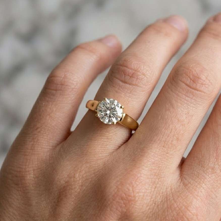 3ct round cut moissanite engagement ring, wide band ring, solid gold two tone 4 prongs promise ring, solitaire ring gift for women
