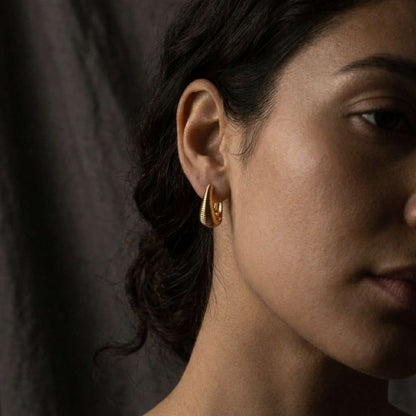 teardrop earrings cone earrings sculpted earrings ribbed texture earrings curved gold earrings glossy earrings