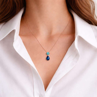 14k Gold Pear Shape London Blue Topaz Necklace 0.80ctw, Pear Shape Birthstone Pendant, Dainty Elegant Layering Necklace, Birthday Gift