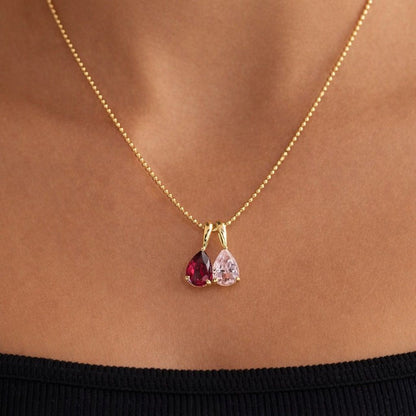 Pear Cut Gemstone Necklace, Sapphire Blue Pink Yellow Gemstone Pendant, Dainty Gold Necklace, Birthstone Jewelry Gift