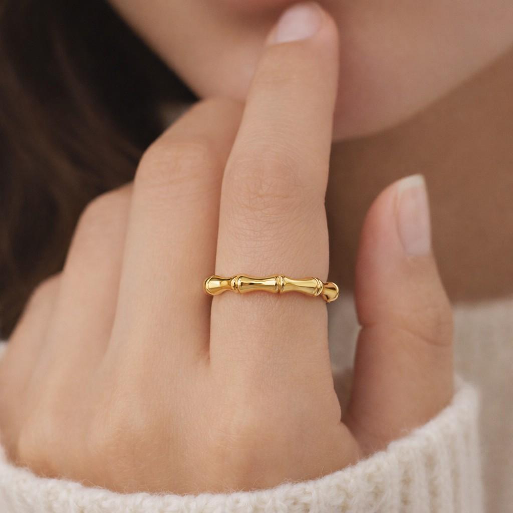 14K Gold Bamboo Ring, Dainty Gold Bamboo Stacking Ring, Bamboo Band, Tiny Gold Bone Ring, Trendy Gold Ring, Unisex Band Ring, Gift For Her

