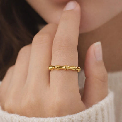 14K Gold Bamboo Ring, Dainty Gold Bamboo Stacking Ring, Bamboo Band, Tiny Gold Bone Ring, Trendy Gold Ring, Unisex Band Ring, Gift For Her
