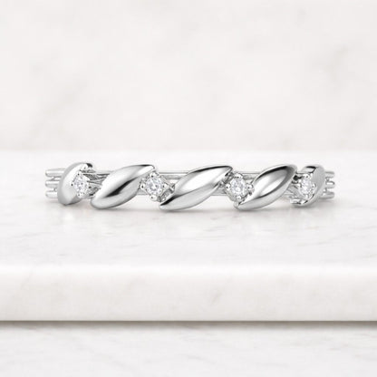 Solid Gold Leaf Wedding Ring 14k Gold Nature Inspired Ring for Women Minimalist Floral Ring Dainty Vine Ring Real Lab Marquise Diamond Band
