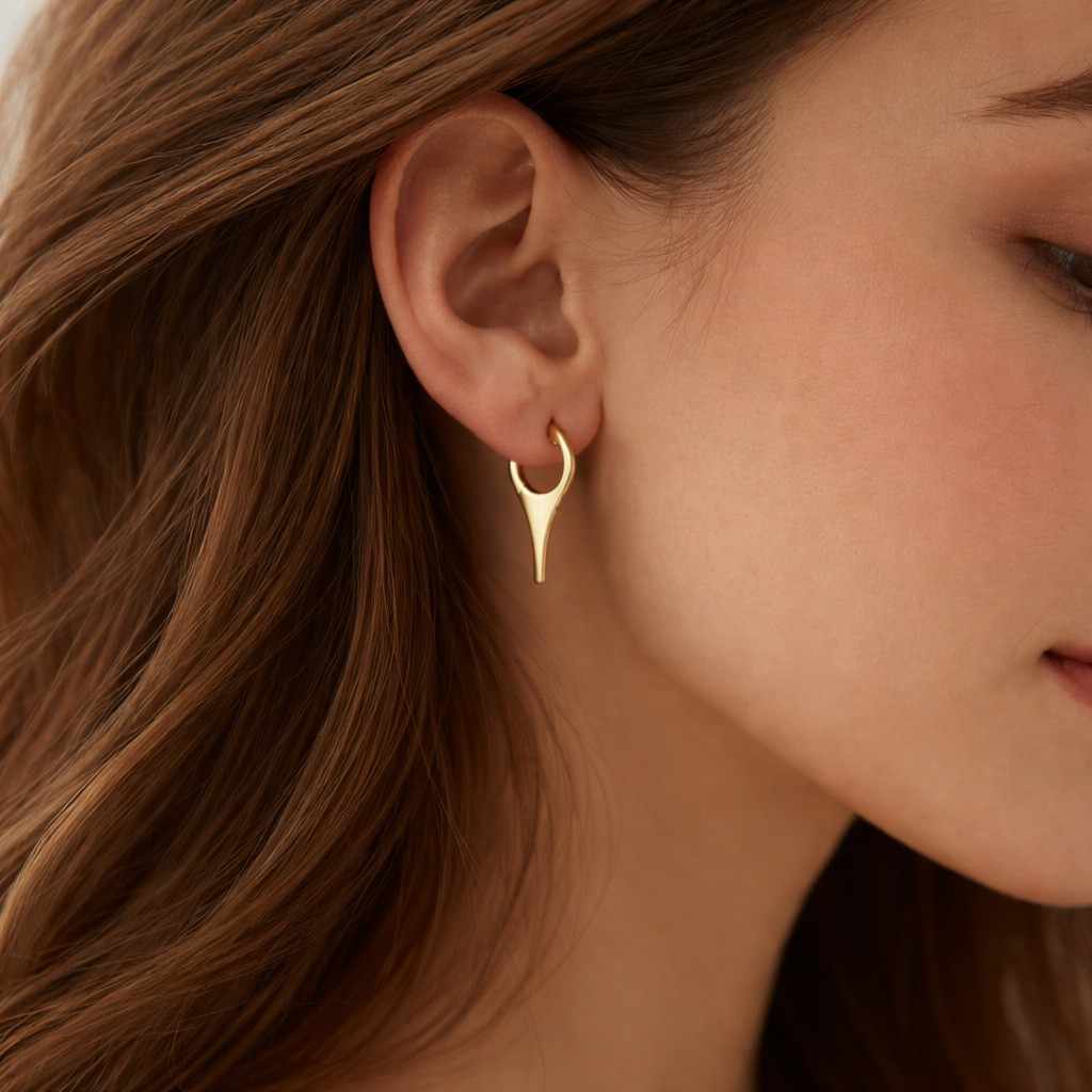 gold spike hoop earrings, 14k solid gold huggie earrings, minimalist hoops with drop dangle earrings, everyday jewelry gift for her